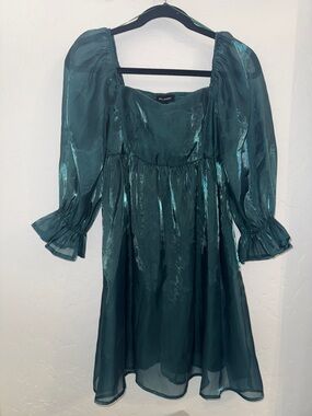 Blu Pepper Teal Sheer Puff Sleeve Babydoll Dress